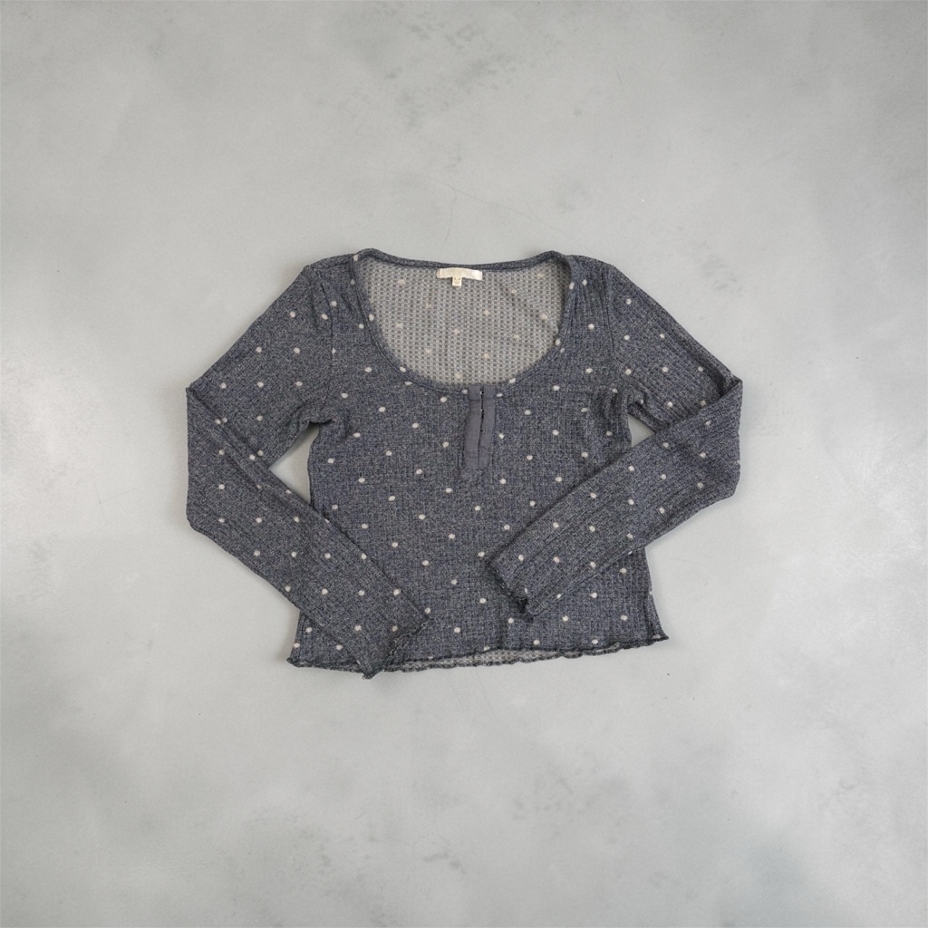 Z Supply Blue Polka Dot Long Sleeve Scoop Neck Top